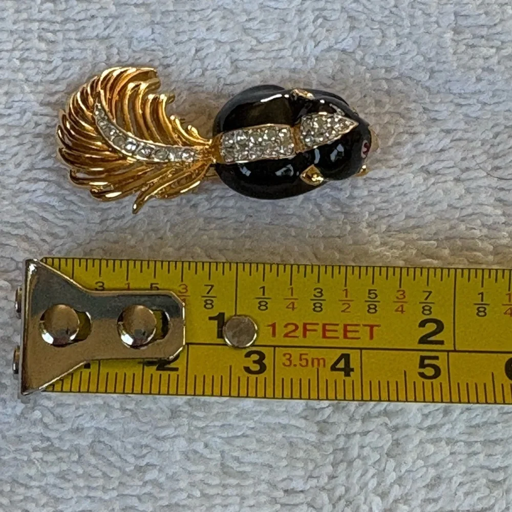 Vintage Puccini Black Enamel Skunk Brooch with Rhinestones - Picture 8 of 14